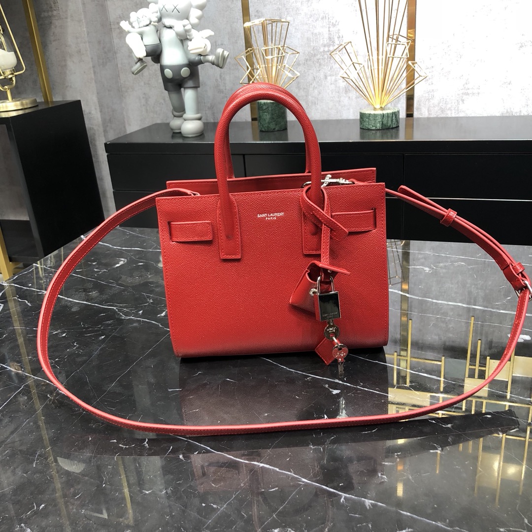 Saint Laurent Sac De Jour Nano Calfskin Handbag Shoulder Bag Red 392035 Silver